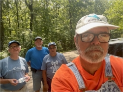 August 31 POTA activation team.  Bob (KE4QCY) up front, with Phillip (KQ4ETC), Rodger (N4RDJ), and Barry (W4NIC), left to right.  John (KQ4ESQ), not pictured, was also part of the activation.
